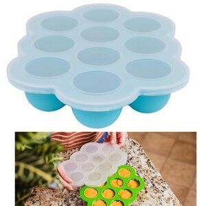 Baby Food Freezer Tray w/ Clip-On Lid – 10 Section Silicone